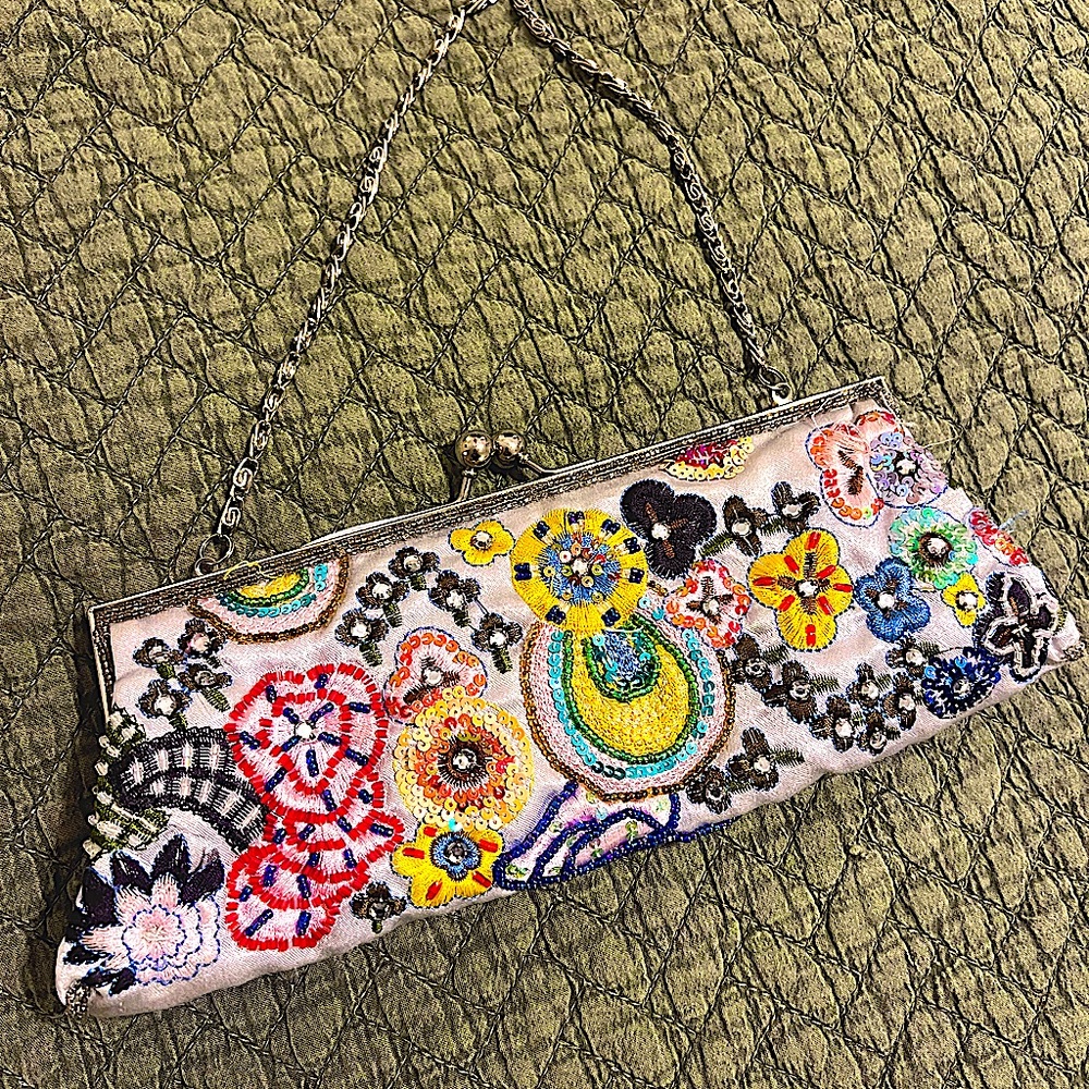 Party clutch purse rhinestones beads snap with small strap holidays